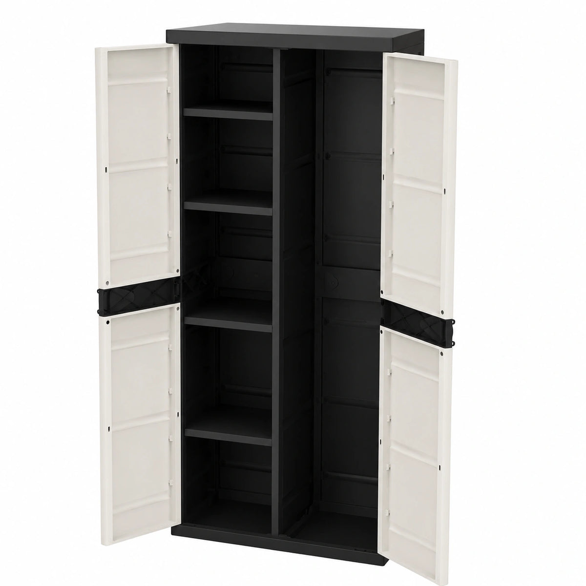 Armario de Almacenaje de 2 Puertas con Estantes, 70x44x176 cm, Beige y Negro
