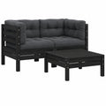 Conjunto de Muebles Jardín 3 Piezas con Cojines, Sofá y Sillas de Madera de Pino Negra