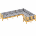 Conjunto de Muebles de Jardín 9 Piezas con Cojines, Sofá y Sillas de Madera de Pino para Terraza