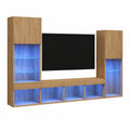 Centro de Entretenimiento de Pared con LED para Televisor, Muebles de Salón, Roble Sonoma, 4 Piezas