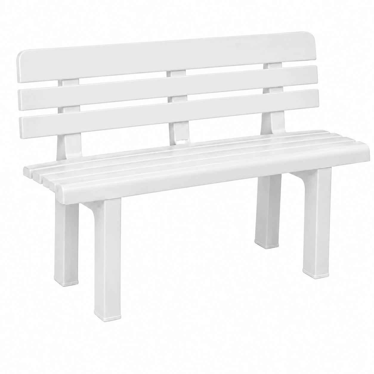 Banco de Jardín 2 Plazas Exterior | 110x52x71 cm | Plástico Resistente PP | Blanco Clásico | Hasta 130 kg | Montaje Sencillo