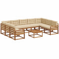 Conjunto de Sofás de Jardín de Acacia 10 Piezas con Cojines Beige