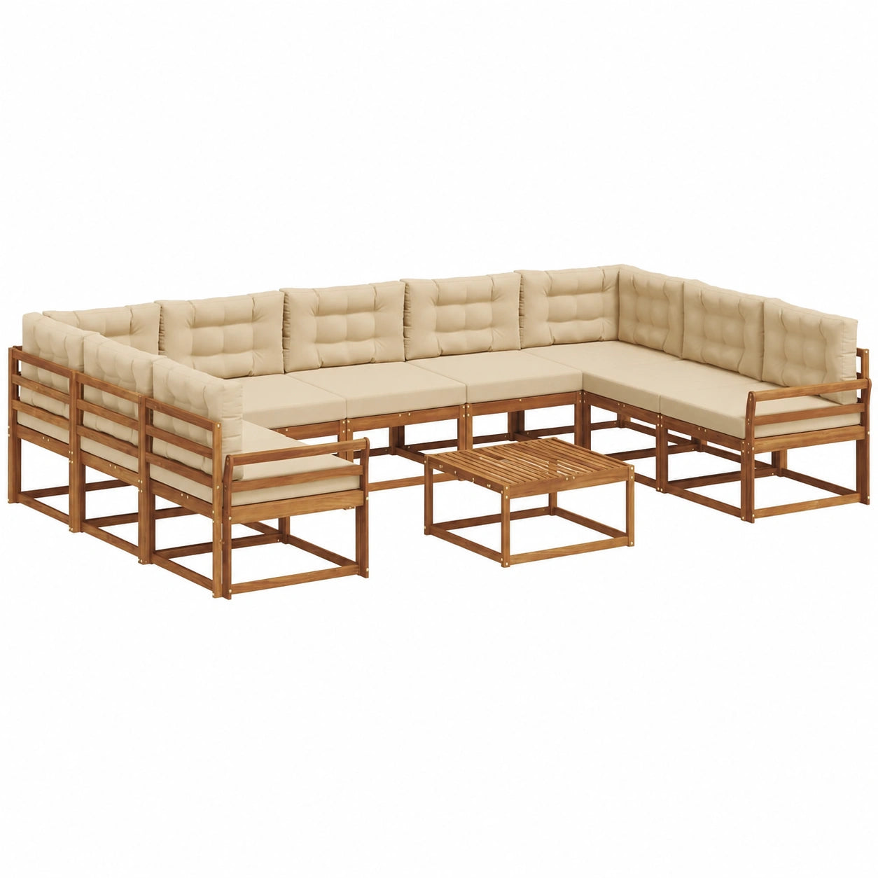 Conjunto de Sofás de Jardín de Acacia 10 Piezas con Cojines Beige