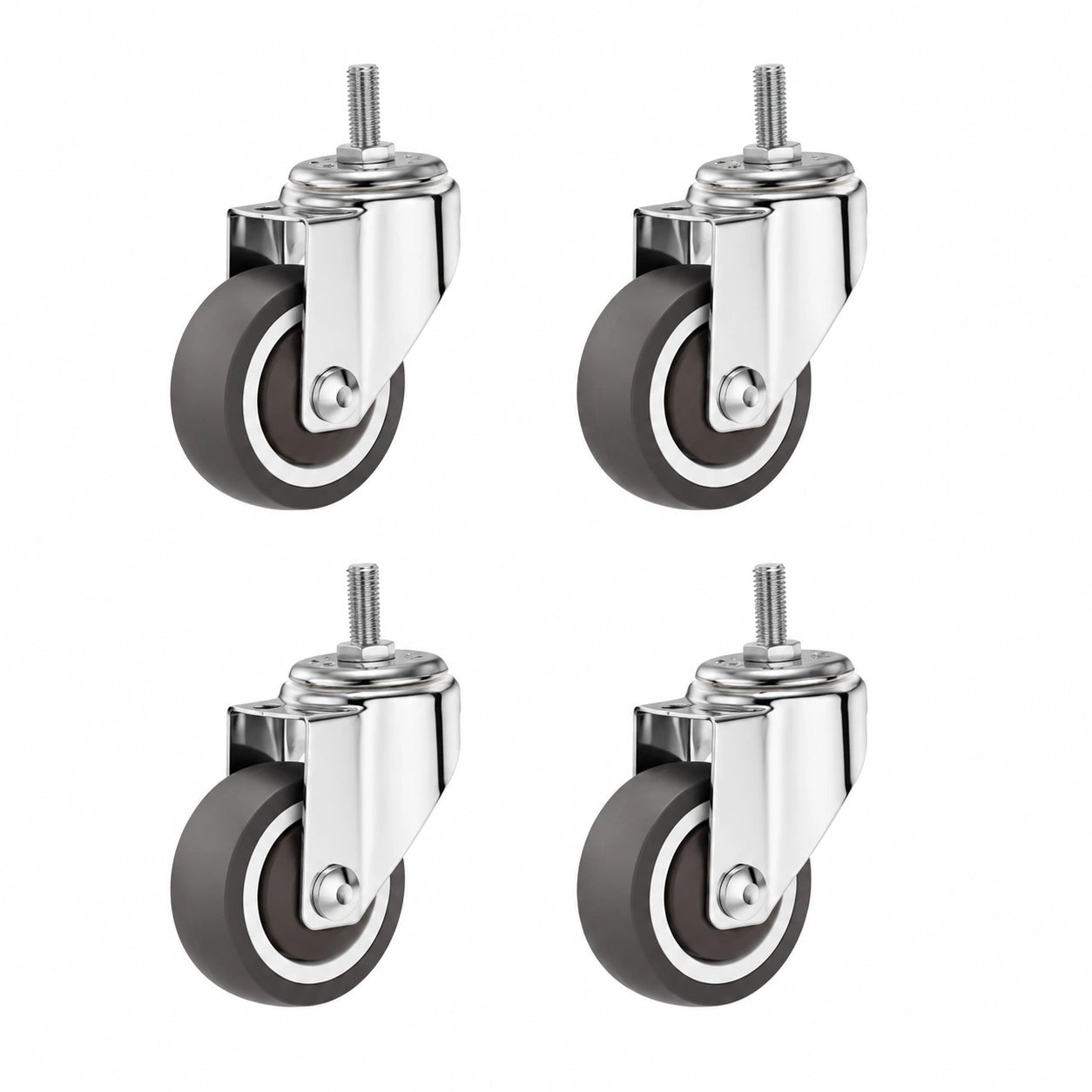 Ruedas Giratorias de Goma Silenciosas M6 con Freno para Muebles y Gabinetes, Juego de 4