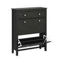 Armario Zapatero Estrecho con Cajón y Solapas Abatibles, Negro, para 12 Pares, 80x25x108cm