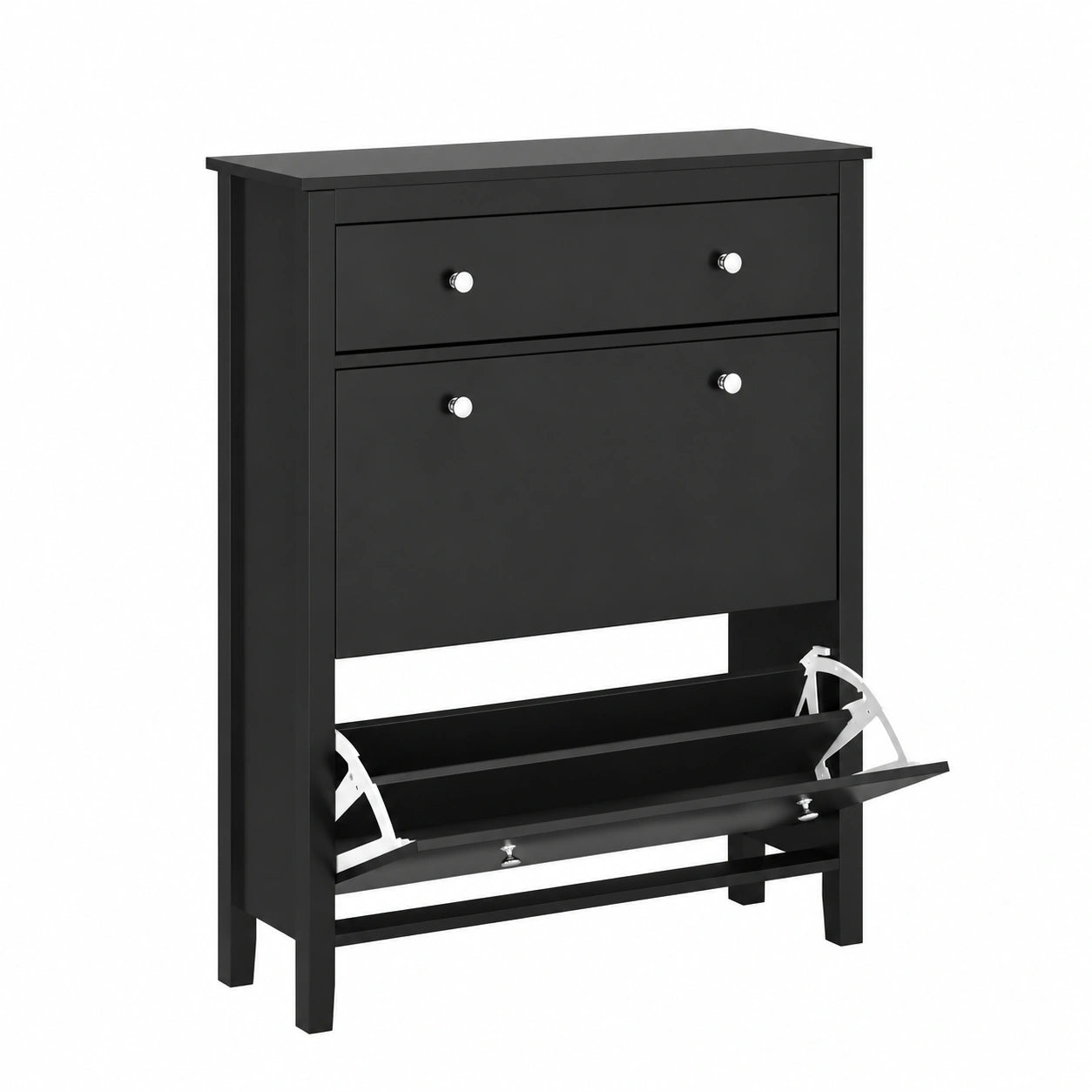 Armario Zapatero Estrecho con Cajón y Solapas Abatibles, Negro, para 12 Pares, 80x25x108cm