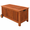 Baúl de jardín impermeable de madera con ruedas, 118x52x58 cm, ideal para exteriores