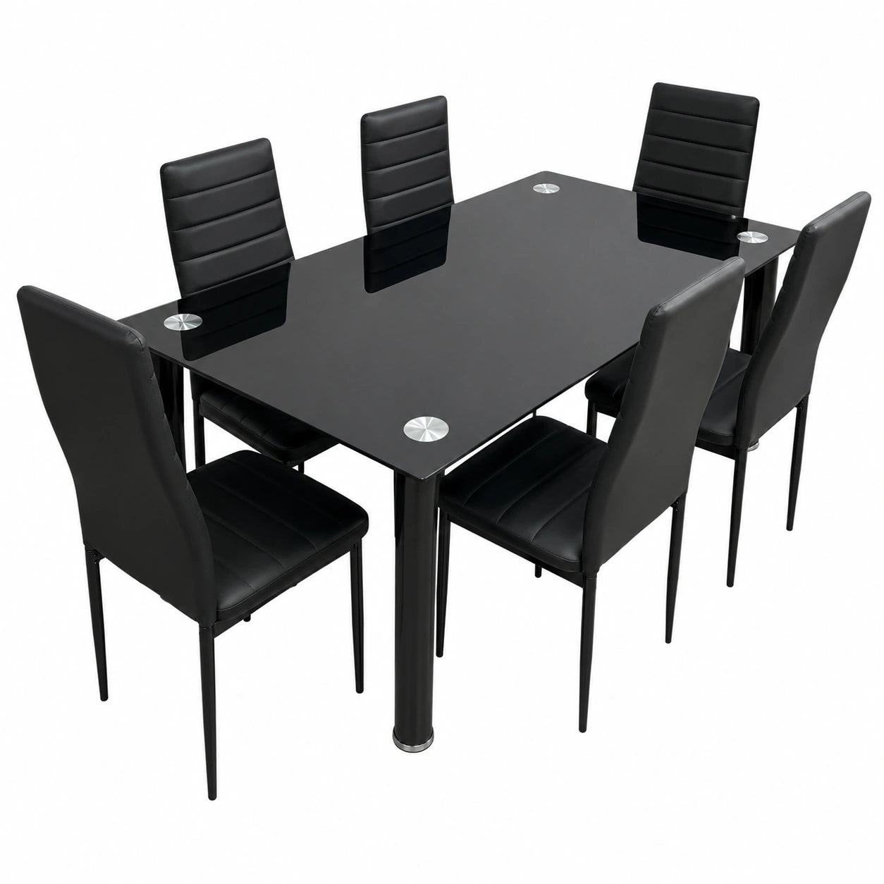 Conjunto de Comedor: Mesa de Cristal y 6 Sillas Negras Tucan