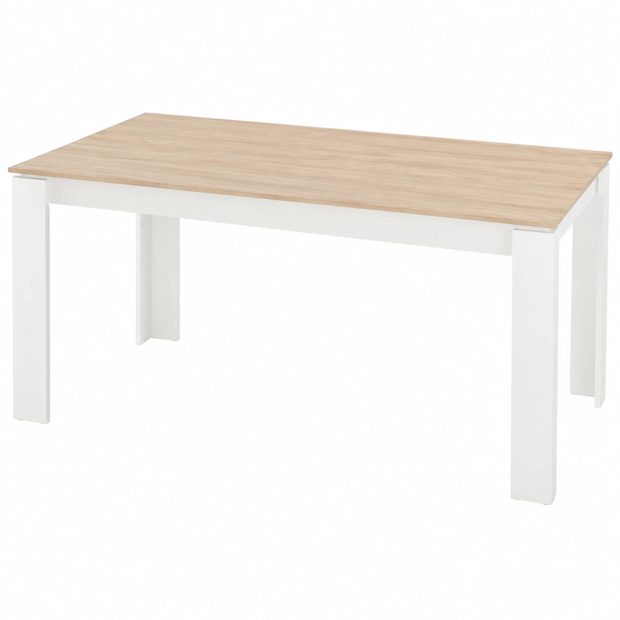 Mesa de comedor grande de madera de roble y blanca, 160 x 80 x 75 cm