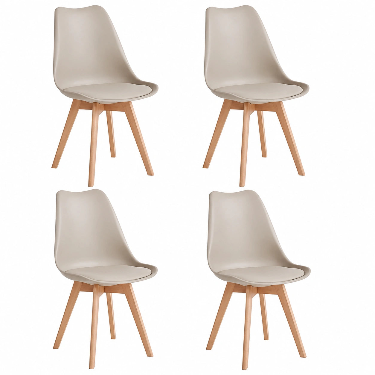 Conjunto de 4 Sillas Modernas para Comedor, Tapizadas con Patas de Haya, Ideal para Cocina, Salón y Dormitorio - Color Caqui