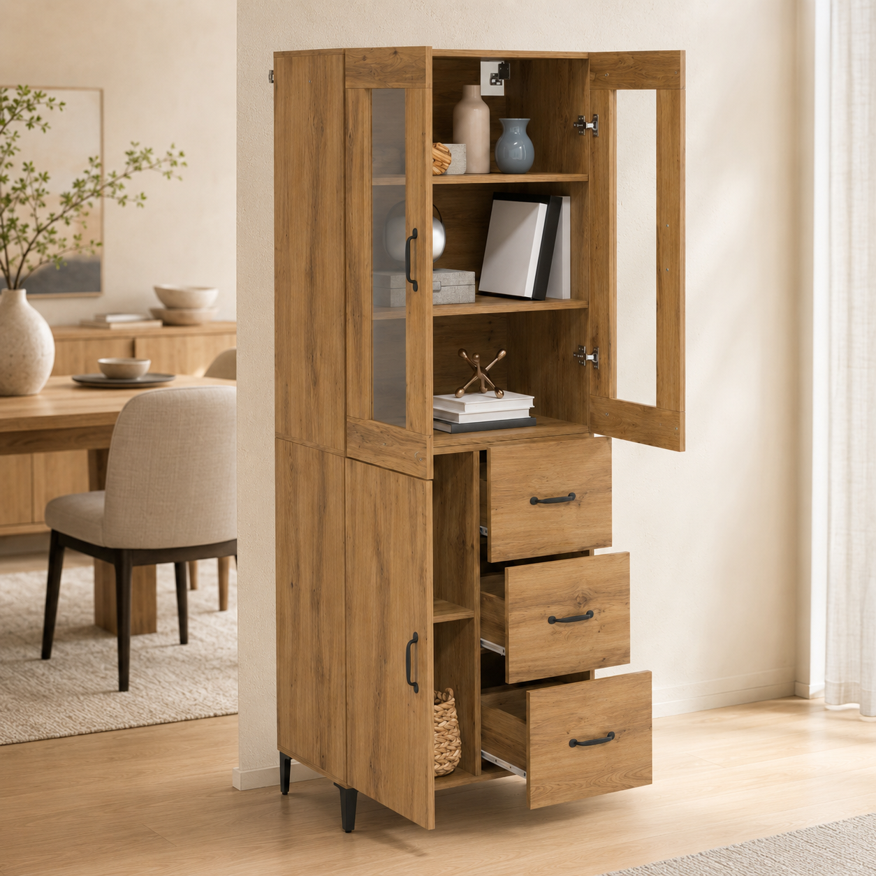 Armario de Madera de Roble con Estantes Ajustables 70x34x180 cm
